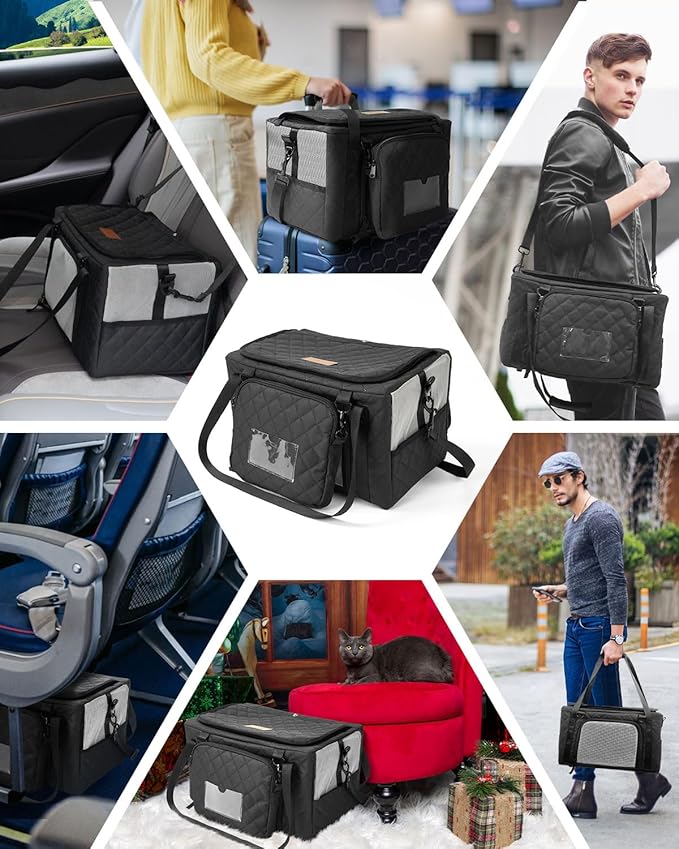 PETUX Small Cat Carrier - Pet Carrier Airline Approved for Kitten Under 10 lb - Escape-Proof, Foldable & Portable Cat Carriers for Travel, Vet Visits with Removable Bag, Safety Buckle ＆ Leash - Grey