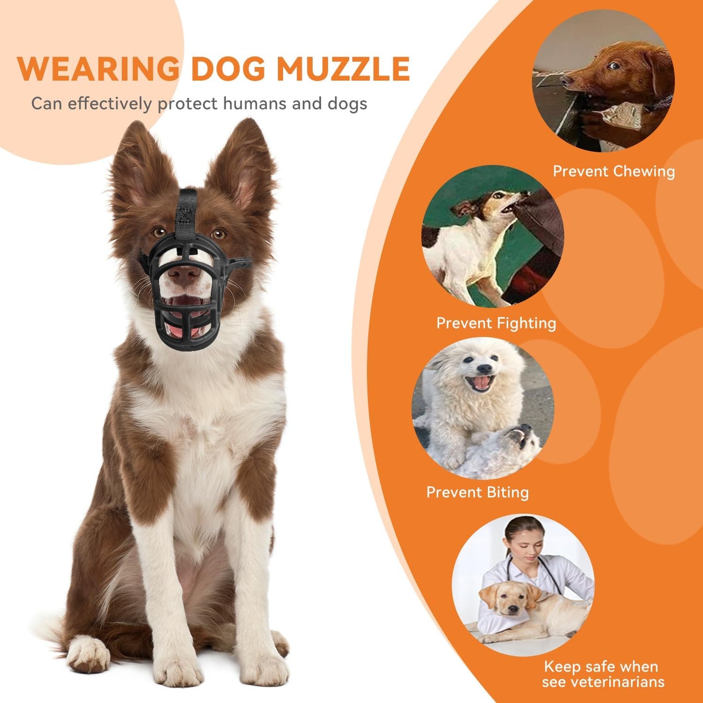 Dog Muzzle – Lightweight Breathable Basket Muzzle, Anti-Biting & Chewing, Adjustable Fit for Small, Medium & Large Dogs(Size1)