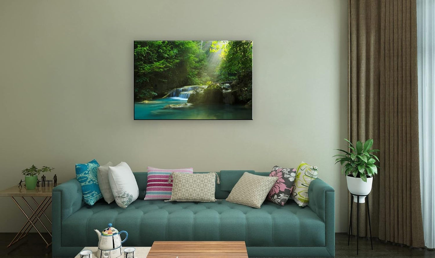 Silent Summer Forest Landscape Stretched Canvas Wall Art for Living Room Home, Bright Sun Shine on Stream Scenery Picture Print Artwork Decoration Painting Decor, Gallery Wrapped, Inner Frame (24x36)