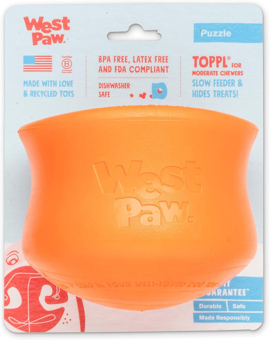 WEST PAW Zogoflex Toppl Treat Dispensing Dog Toy Puzzle – Interactive Chew Toys for Dogs – Dog Toy for Moderate Chewers, Fetch, Catch – Holds Kibble, Treats, X-Large, Tangerine