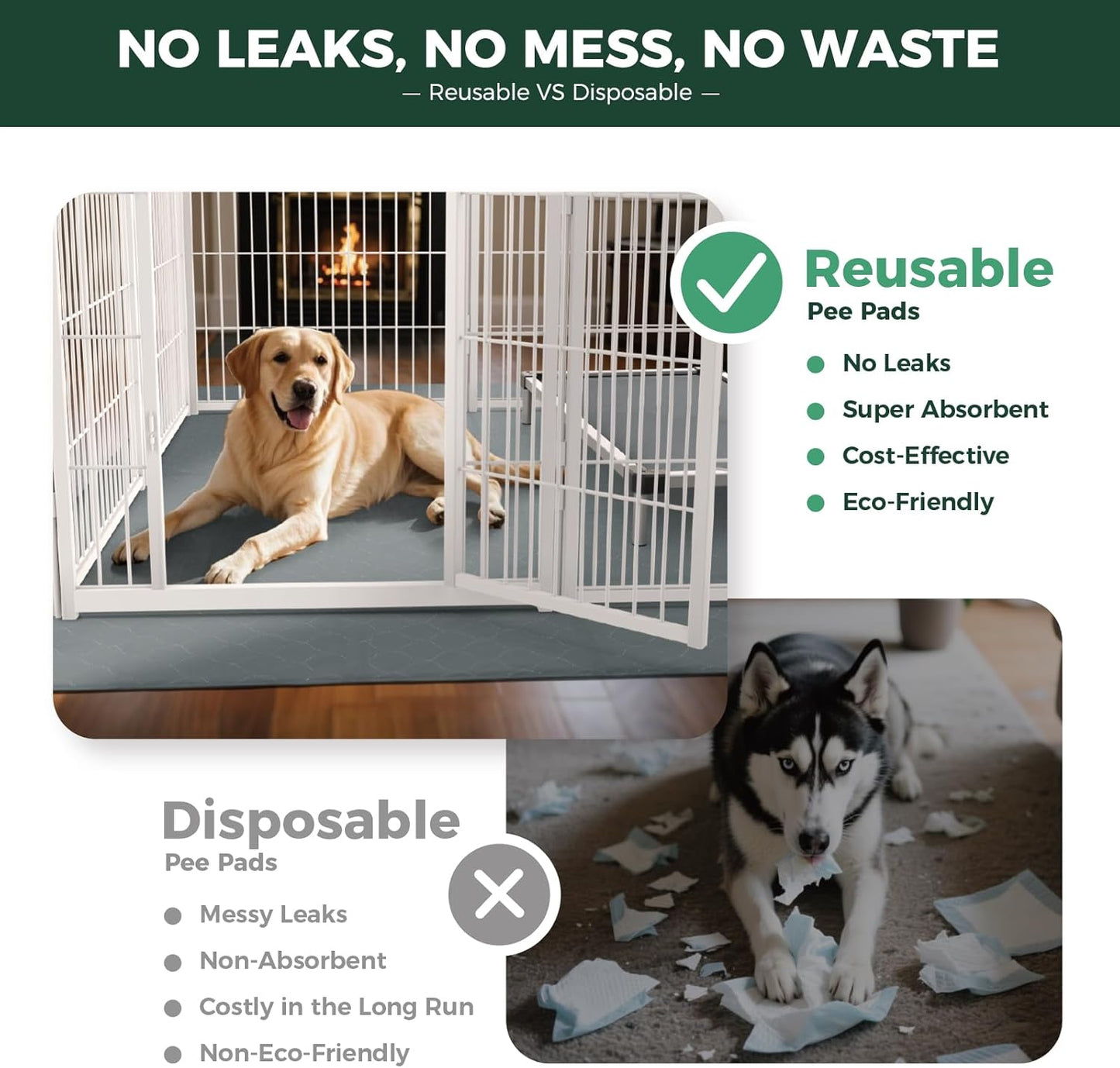 FXW Washable Pee Pads for Dogs, Puppy Pads with Super Absorbent, Specifically Designed Rollick/Homeplus 24inch 8 Panels Dog Playpen, 29" Octagon, Gray, 1 Pack