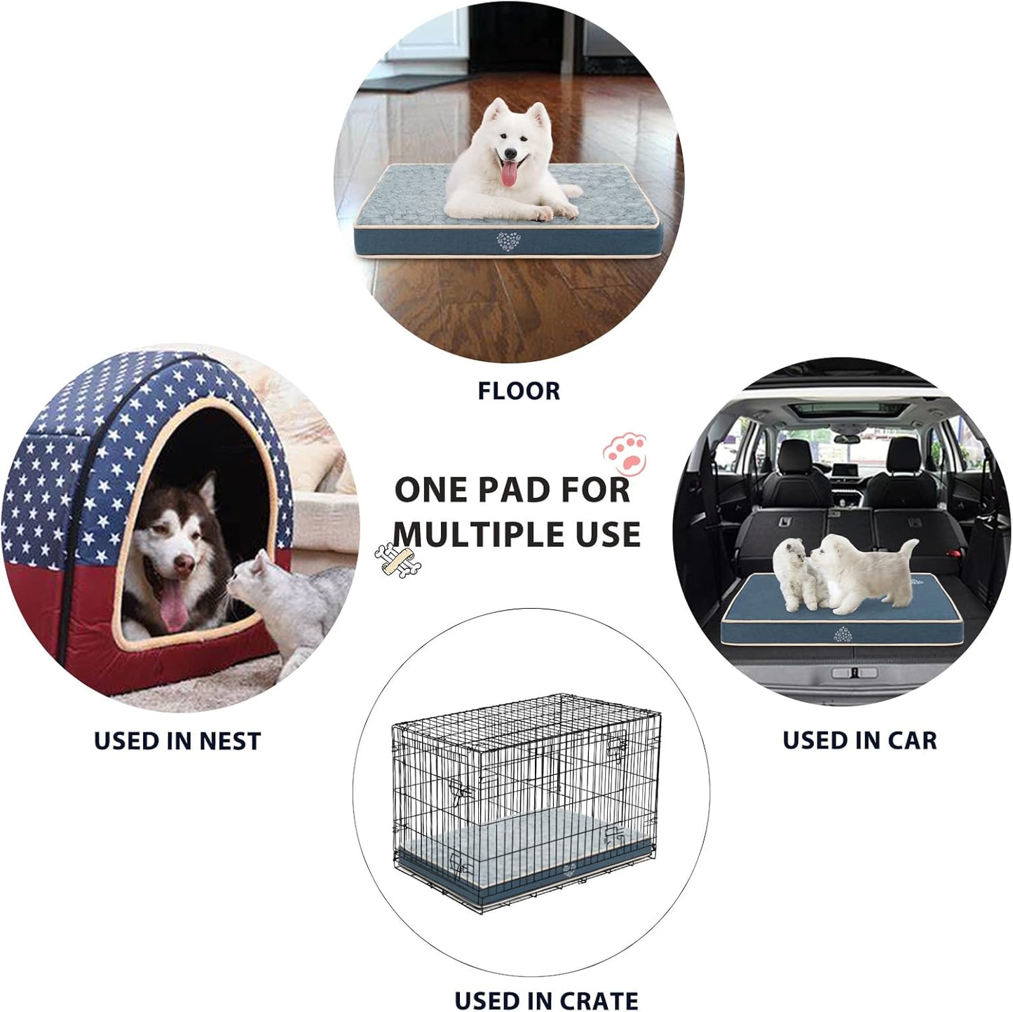 VANKEAN Waterproof Dog Pad Bed Mat Reversible (Warm&Cool), Removable Washable Cover & Waterproof Inner Lining, Pet Mattress for Cats and Dogs, Joint Relief Crate Bed, Navy