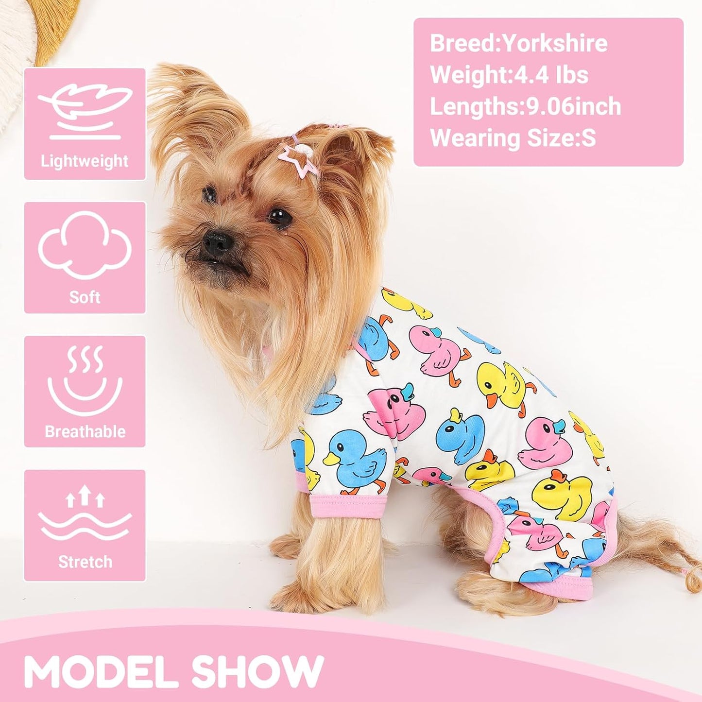 Dog Pajamas Small Sized Dogs Stretchable Summer Dog Clothes Pjs 4 Legs Girl Boy Cute Soft Puppy Outfits Doggie Cat Jammies Jumpsuit Sleeper for Pet (Duck, X-Small)