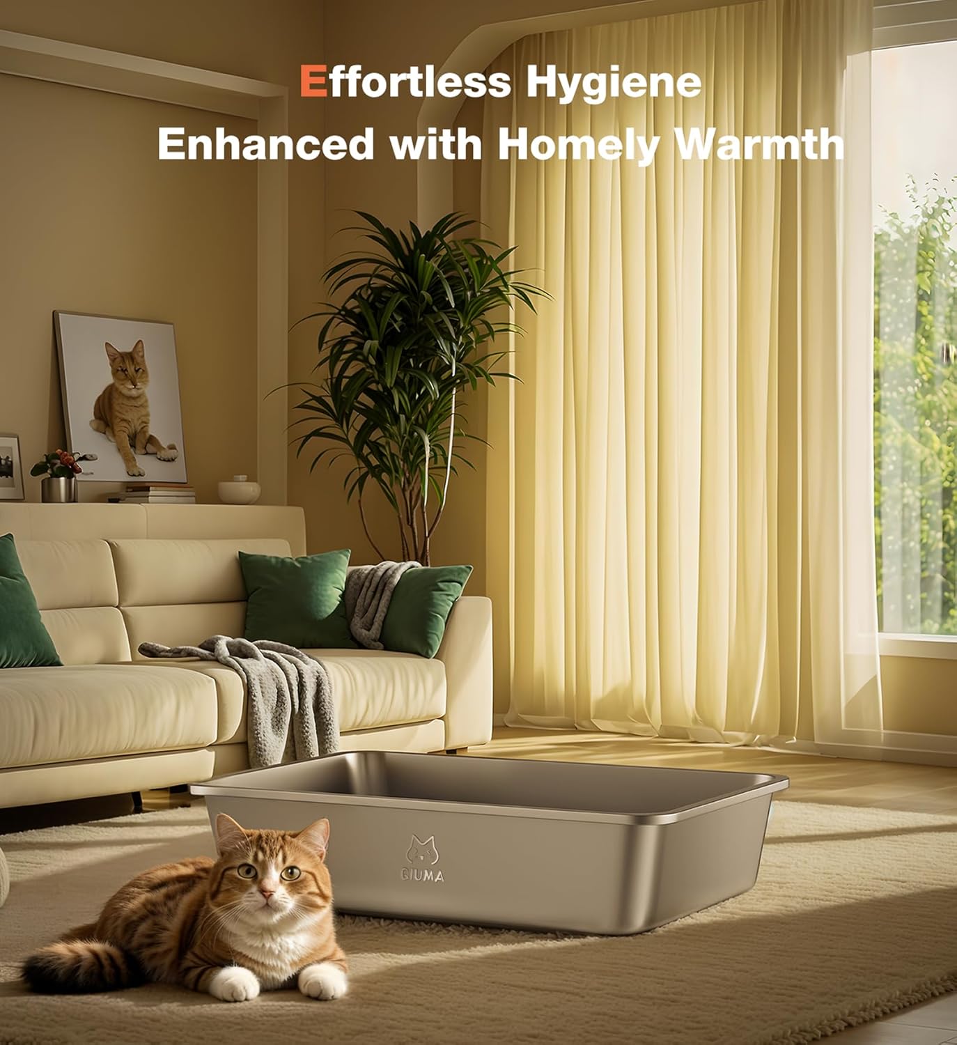 Stainless Steel Litter Box, Large Metal Cat Litter Box with High Sided for Big and Small Cats, Kitty Litter Boxes, Non-Stick, Easy to Clean, Odor-Free, Cat Toilet，Litterbox