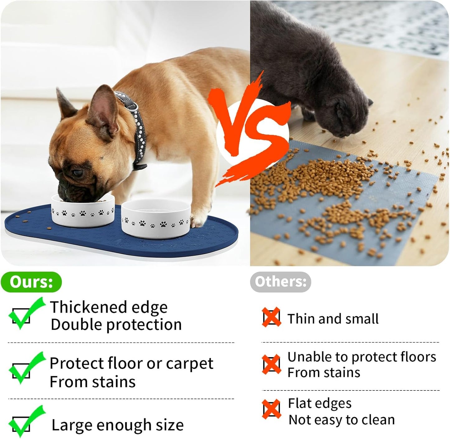 KPWACD Pet Feeding Mat for Dogs and Cats, Silicone Dog Placemat Non-Slip Waterproof Bowl Mats Prevent Food and Water Overflow, High-Lips Puppy Dish Tray Mat Suitable for Large Medium Small Pets, Navy