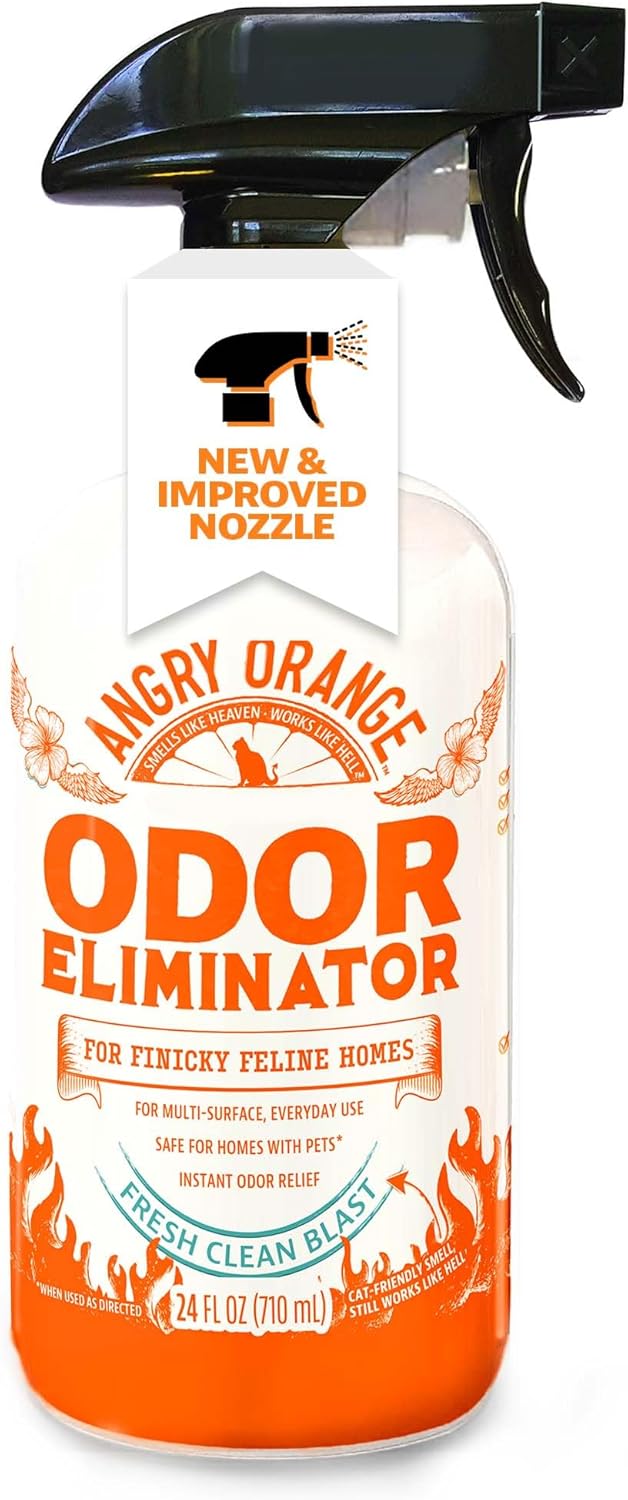 ANGRY ORANGE Pet Odor Eliminator for Cat Urine, Carpet Stains, and Strong Smells – Fresh Scent Odor Remover- 24 oz