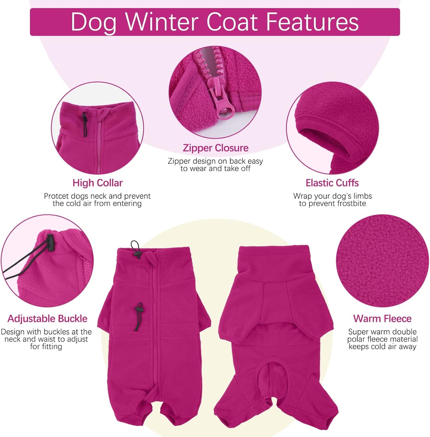 ROZKITCH Medium Dog Clothes, Pet Windproof Warm Cold Weather Jacket Vest Cozy Jumpsuit Apparel Outfit Clothes for Small Medium Large Dog Walking Hiking Sleep Pink M