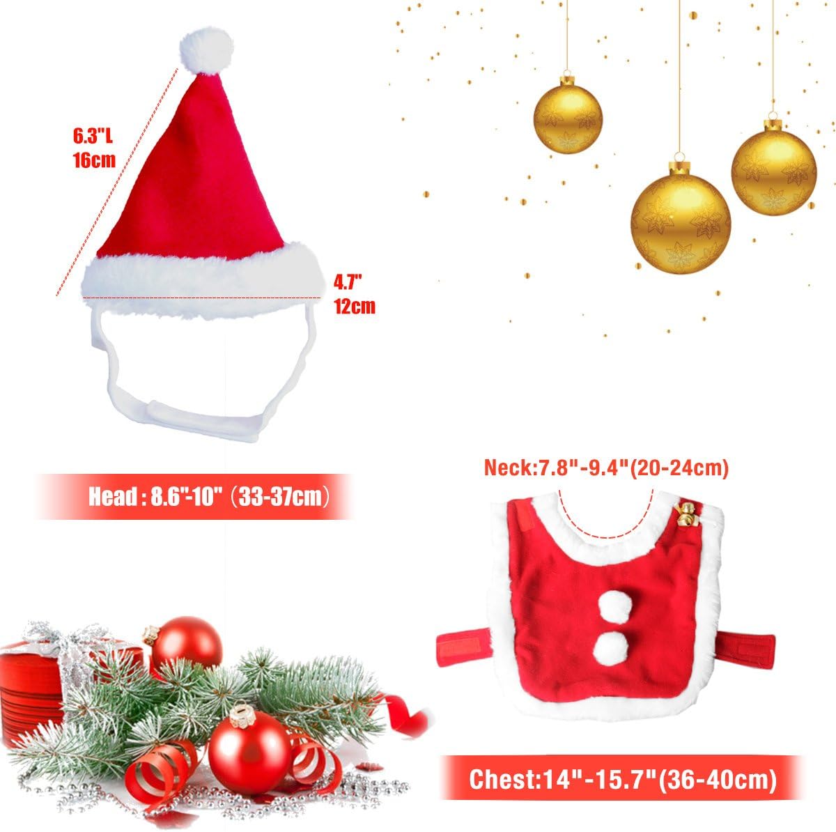 Enjoying Cat Christmas Costume, Pet Santa Claus Hat with Xmas Clothes for Cats Small Dogs, Kitten Christmas Warm Cloak Coat, New Year Puppy Red Hat Outfit