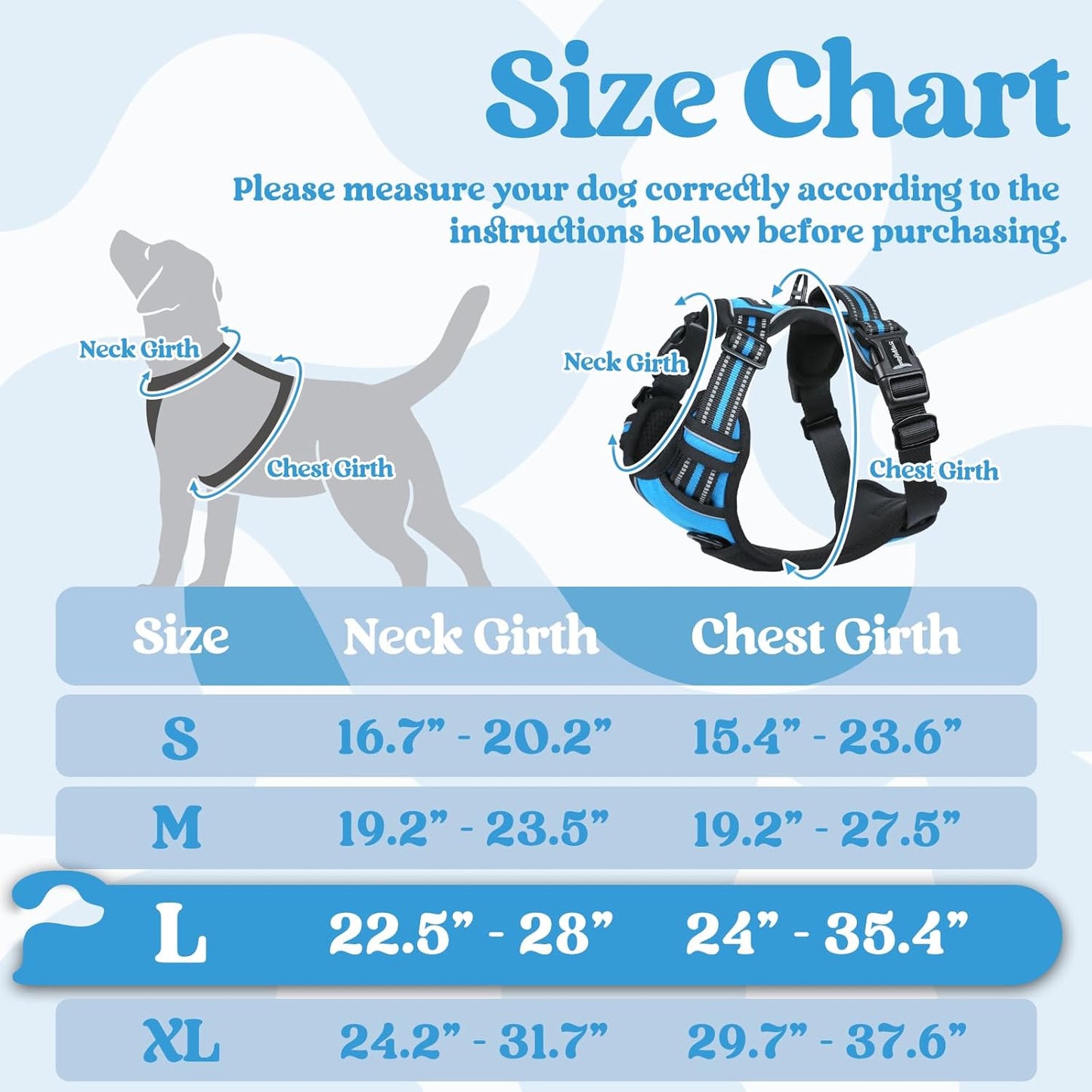 rabbitgoo Dog Harness for Large, No Pull Pet Harness with 3 Buckles, Adjustable Soft Padded Vest with Control Handle, Walking Reflective Pet Vest for Large Dogs, Sky Blue, L