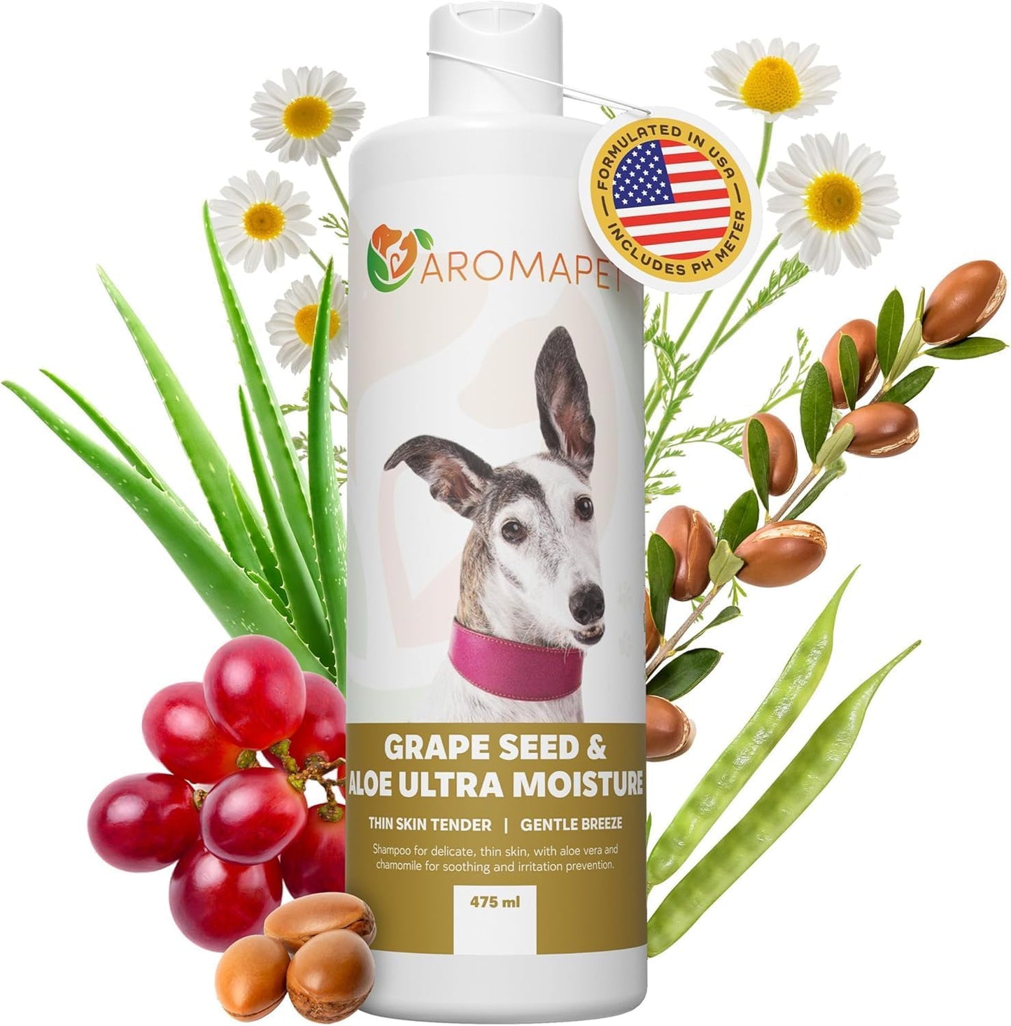 Grape Seed & Aloe Ultra Moisture for Thin Skin Dog Shampoo - Deodorizing Dog Shampoo with Chamomile - Great for Greyhound & Sensitive Skin - Gentle, Hypoallergenic – Gentle Breeze Formula