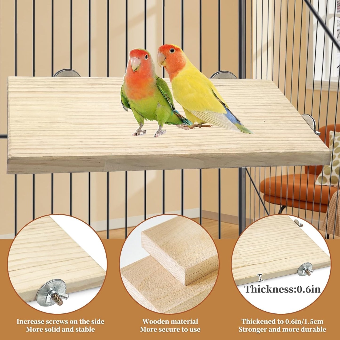 kathson 11.8 x 7.8 Inches Large Bird Perch, 2 PCS Natural Wooden Parrot Stand Platform, Parakeet Rectangle Stand Perch Shelf, Cockatiel Corner Shelf for Conure Budgie Cockatoo Macaw African Grey