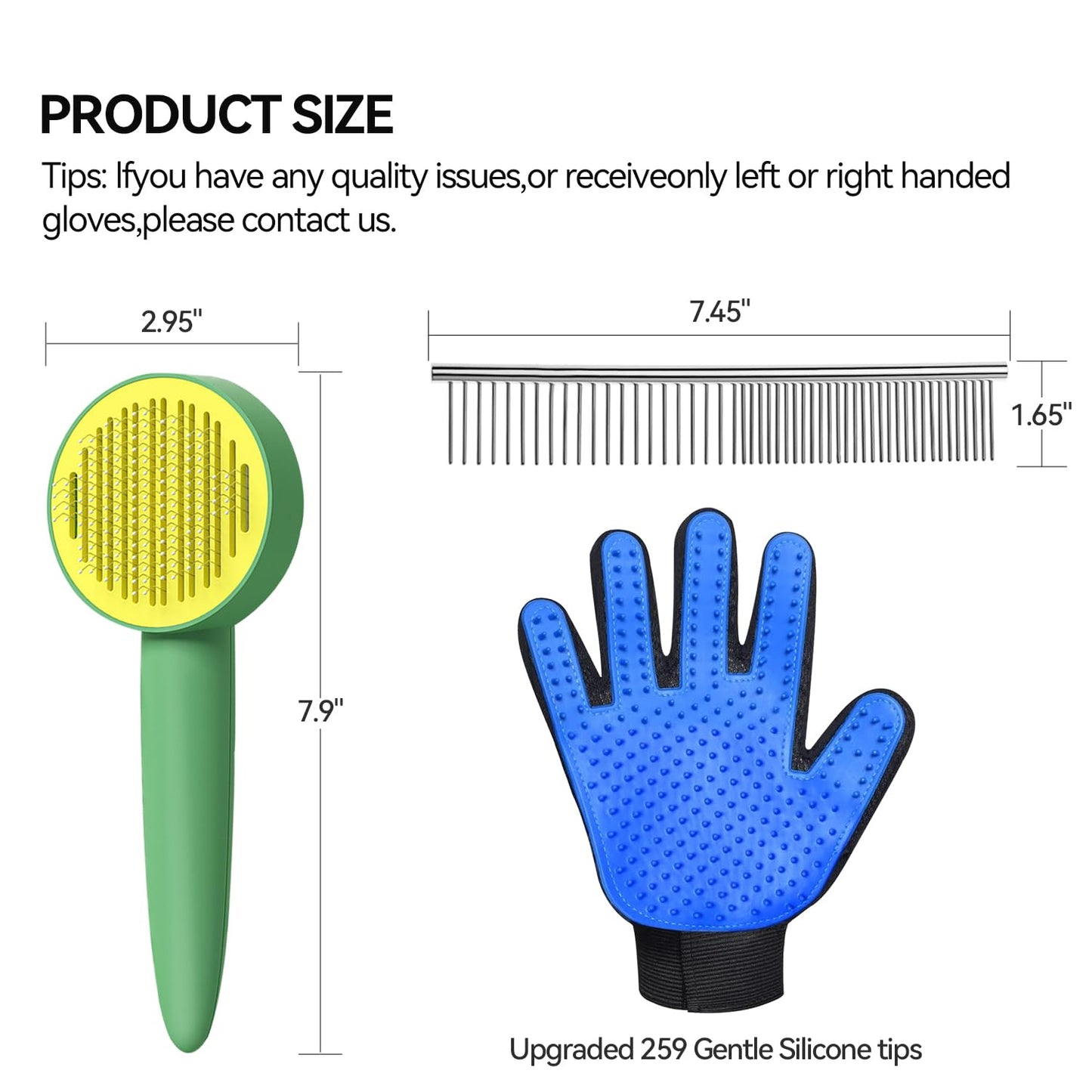 Dog & Cat Brush,Pet Grooming Kit 4PCS- Dog Brush for Shedding| A Pair Pet Hair Removal Gloves| Metal Comb for dog.Removes Undercoat, Loose Hair, Tangled, Dirt and Massages. All hair Types