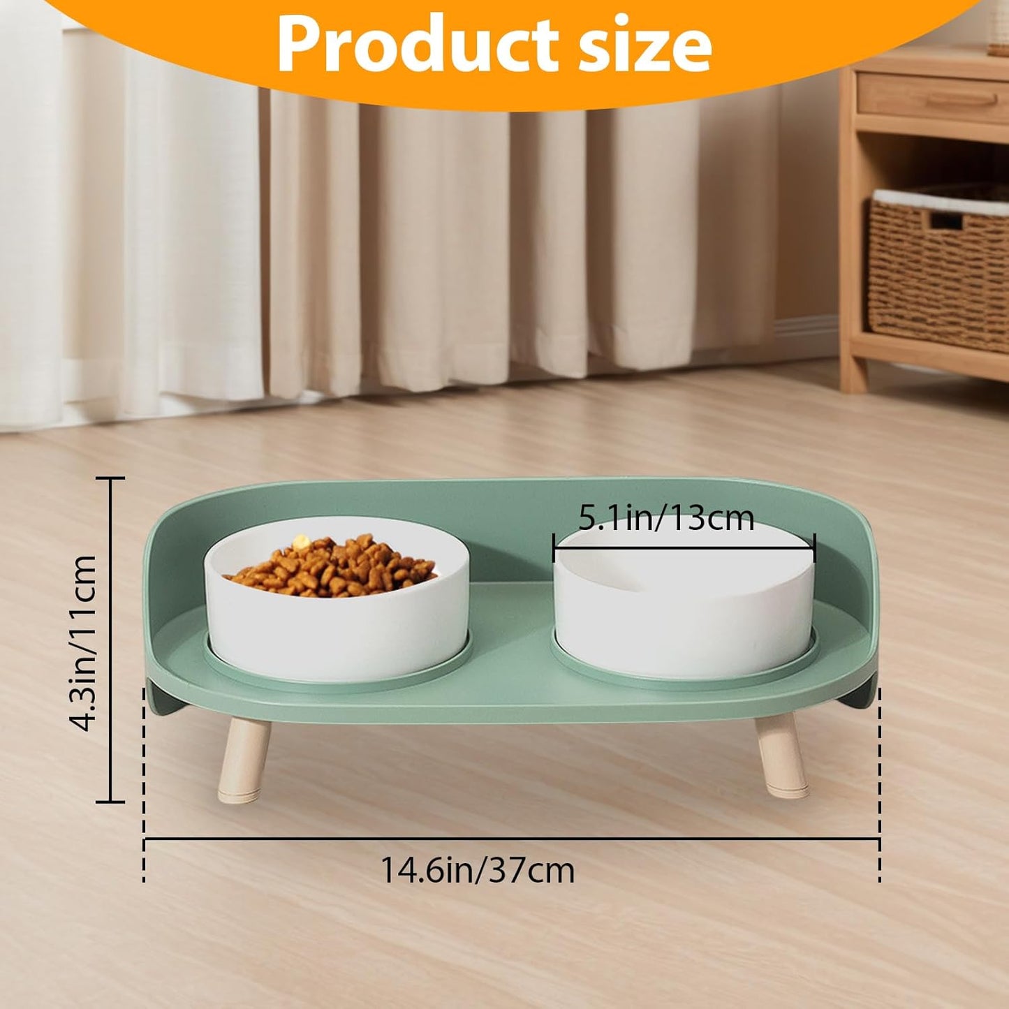 Elevated Dog Bowls Set, Ceramic Pet Food & Water Bowls with Non-Slip Stand, No Spill Design for Cats/Small Medium Dogs Green