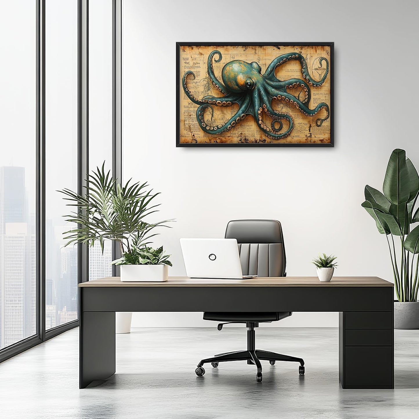 Large Octopus Nautical Wall Art for Living Room, Vintage Ocean Canvas Oversized Wall Decor, Rustic Sea Animal Framed Pictures Painting Print Artwork for Bedroom Office 36"L x 24"W