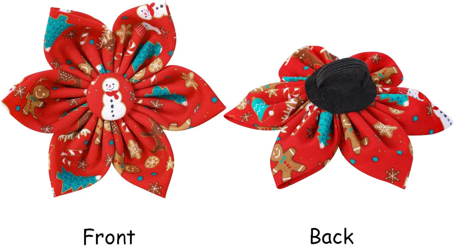 Lionet Paws Christmas Dog Collar with Flower, Dog Flower Collar with Metal Buckle for Dogs, Adjustable Comfortable Dog Collar Girl Gift, M, Neck 13.5-22 in