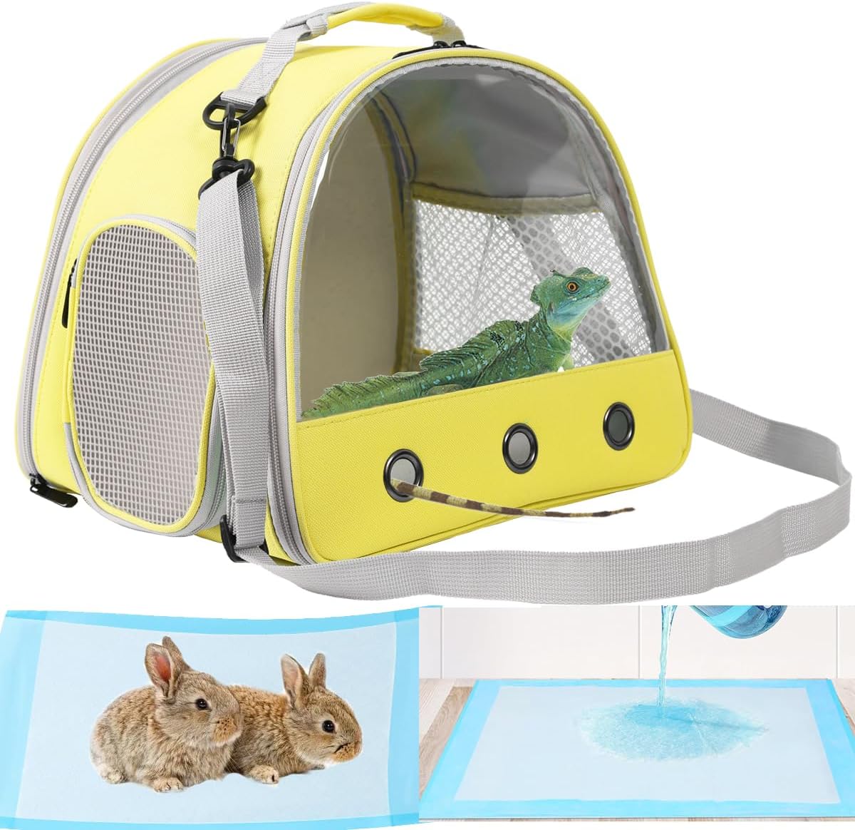 Bunny Travel Carrier with Absorbent Pad Set, Pee Pad with Leak-Proof Quick-Dry Design for Bearded Dragon,Portable Guinea Pig Bag for Sugar Glider,Hedgehog,Rat,Small Pet,Rat,Outdoor Used