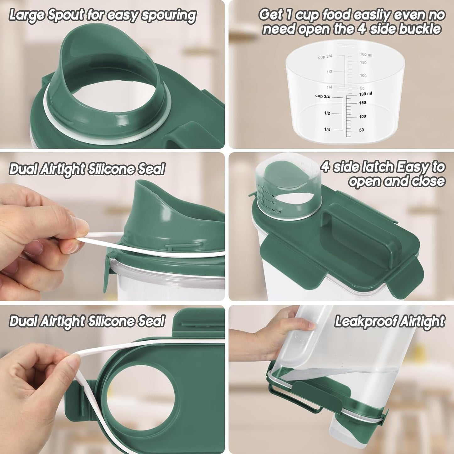 5lbs Cat Dog Storage Container Portable with Upgraded Large Spout and Cup, Plastic Pet Food Dispenser BPA-Free for Small Animal Kibble, Bird Seed, Oatmeal, Rice, Flour, Brown Sugart-2 Set Royal Green