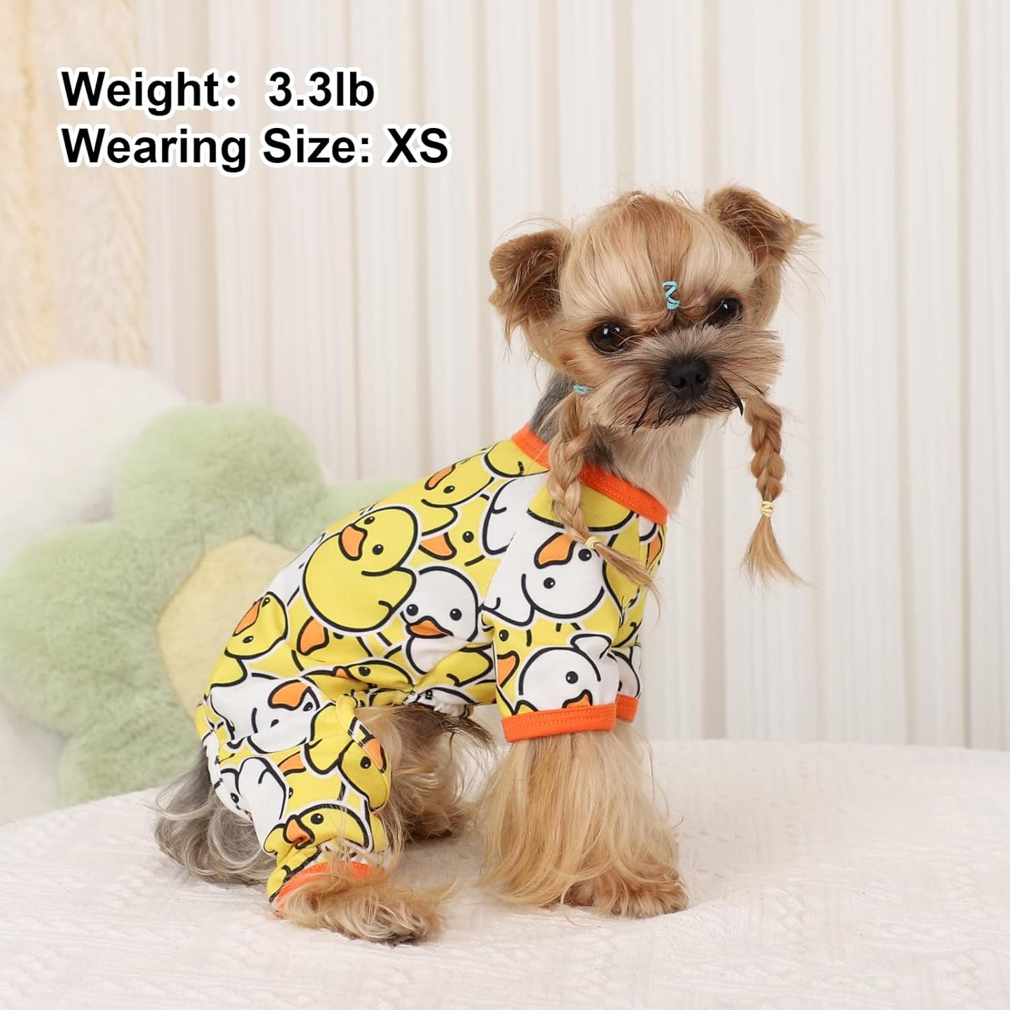 Dog Pajamas Pjs Spring Summer Dog Clothes for Small Dogs Girl - Boy - Small Size Dogs, Soft Stretchy Cute Puppy Clothes Doggie Onesies Cat Pet Jumpsuit Jammies Outfit, Duck Yellow, S