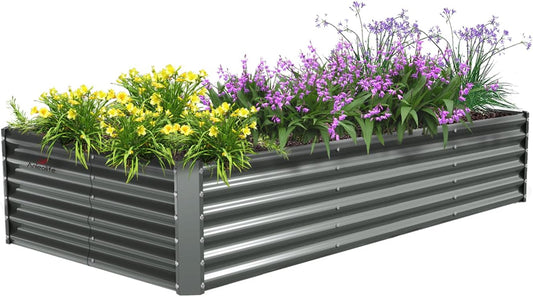 A ANLEOLIFE 8X4X1.5 ft Galvanized Raised Garden Beds Outdoor, Rectangular Metal Planter Box for Planting Vegetables Flowers Herb, Anti-Rust & Easy-Setup, Quartz Grey