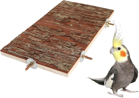 13.6 × 7.9 inch Large Bird Perch Stand Platform, Natural Wooden Small Animals Cage Accessories, Rectangle Stand Perch Shelf for Parrot Parakeet Cockatiel Rat Hamster Guinea Pig Conures Chinchillas