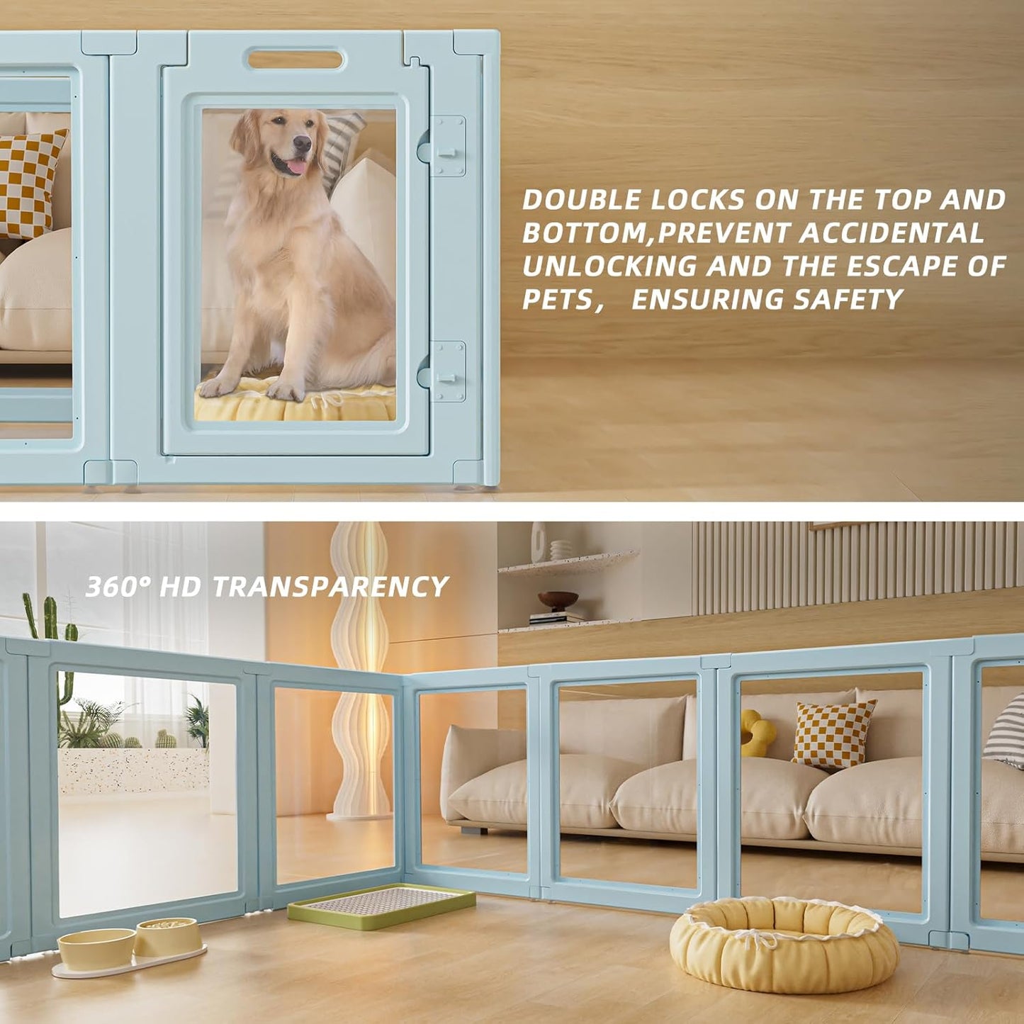 DIY Clear Acrylic Dog Playpen House,Quick Easy Assembly and Disassembly,Strong Floor Suction,Indoor and Outdoor Use,Easy Cleansing Puppy Fence (Sky Blue, 30.3" H, 10PCS)