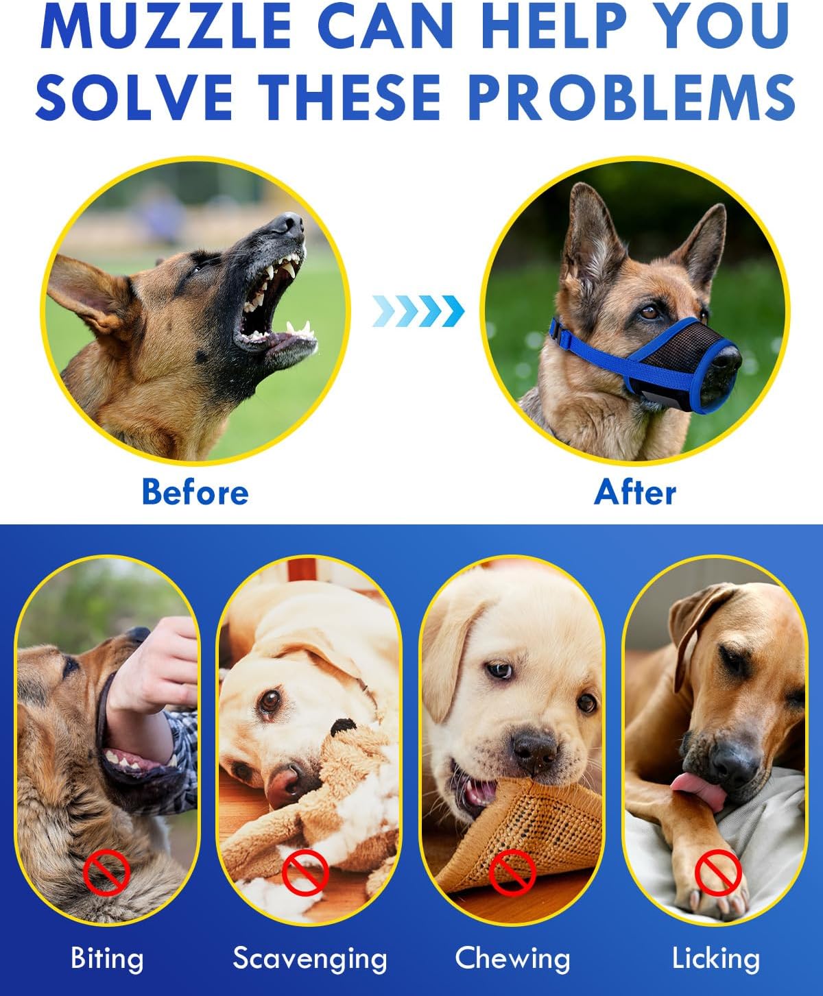 Dog Muzzle, Soft Air Mesh Muzzle for Small Medium Large Dogs Anti Biting Barking Chewing, Breathable Drinkable Adjustable Loop Pets Muzzle for German Shepherd Husky Labrador Retriever (Blue,XL)