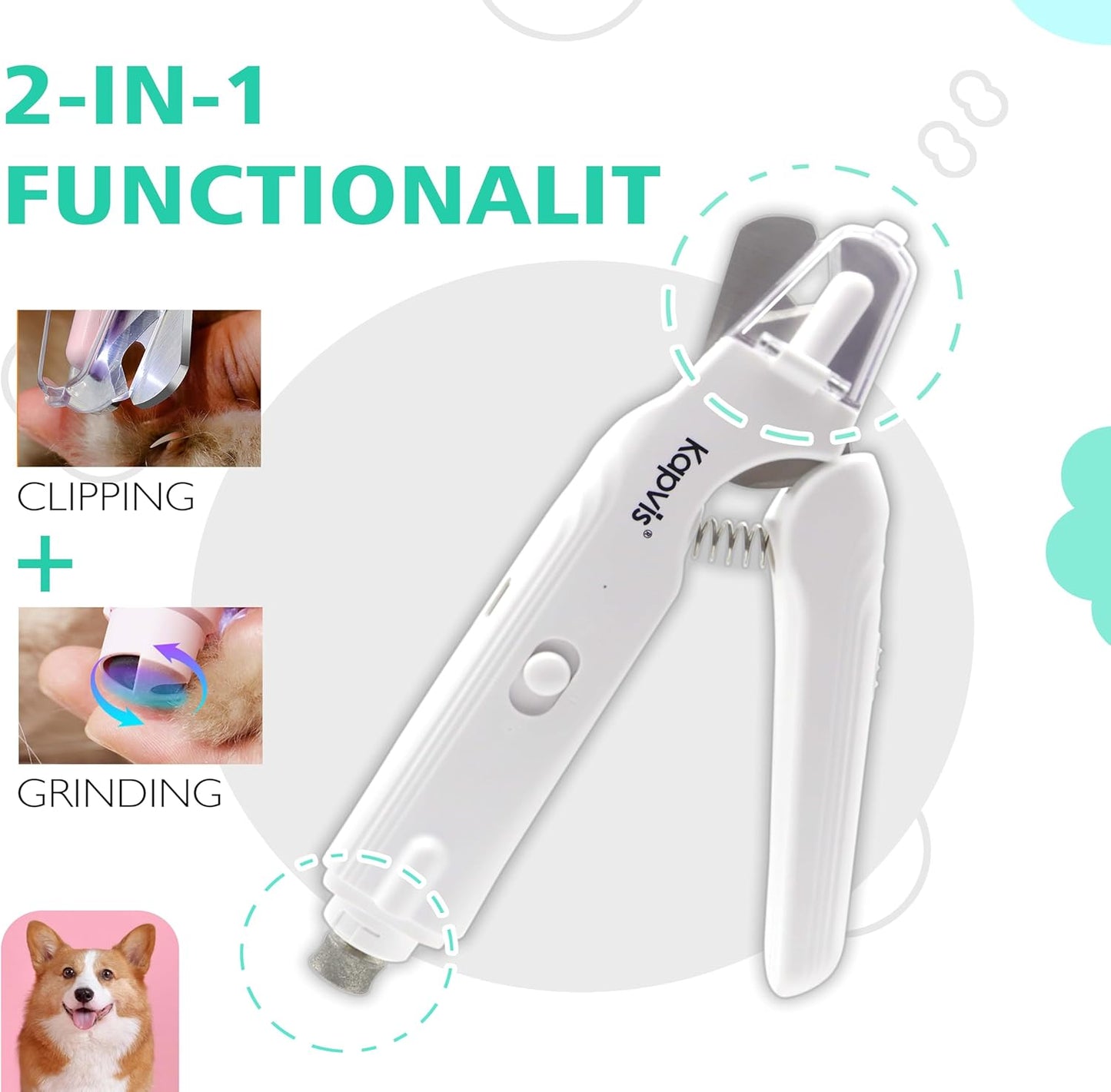 2-in-1 Dog Nail Trimmers & Dog Nail Grinder with LED Lights,Cat Nail Clipper with Guard,cat Nail Trimmer for Large Medium Small Dogs Cats Claw Trimmer Quick Sensor and Safety Guard
