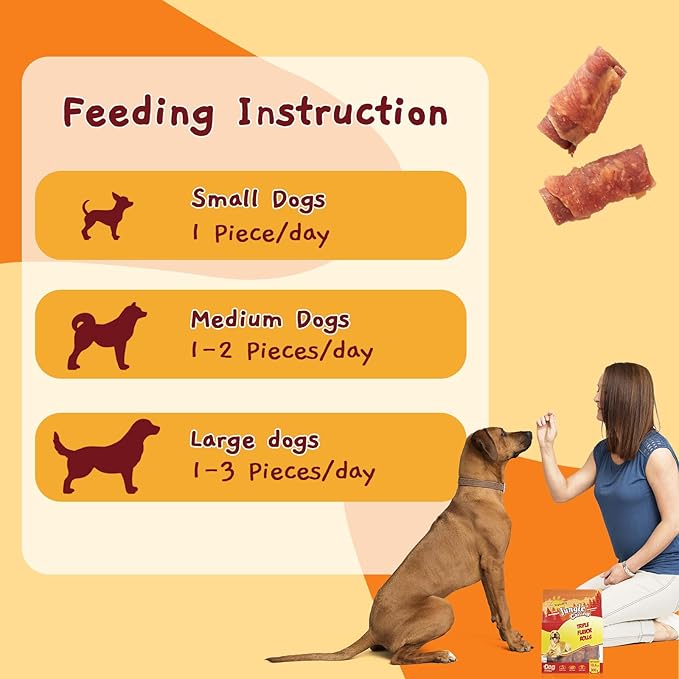 Jungle Calling Triple Flavor Rolls Dog Treats, Made with Real Chicken Duck Beef Meat, Rawhide Free Dogs Snacks,Healthy, Easily Digestible, and High Protein Treat, 10.6 oz