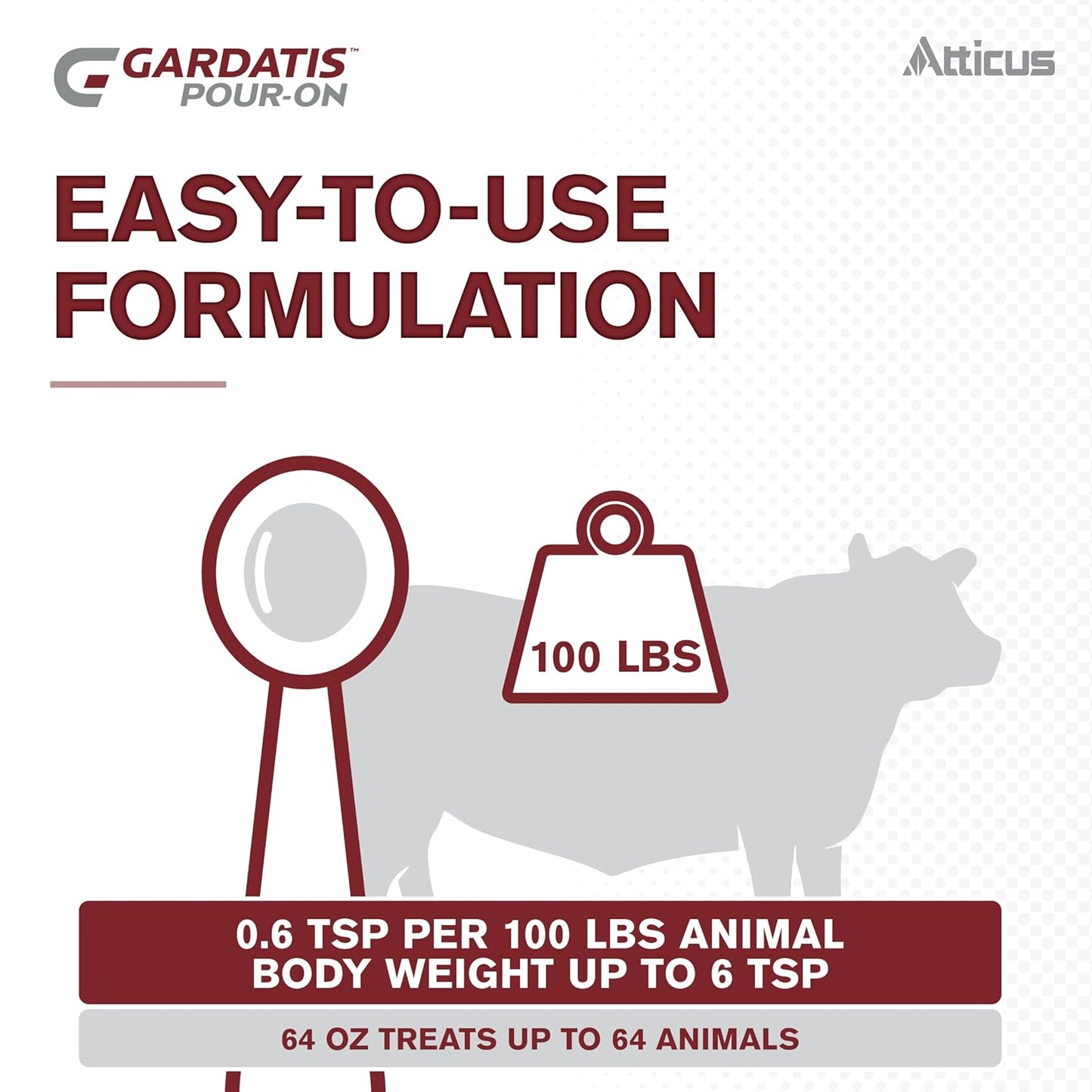 Atticus Gardatis Pour-On Insecticide with IGR (1/2 Gal) - Control Lice, Flies, and Ticks on Cattle and Horses - (Compare to Clean-Up II) - Permethrin 5.0% and Diflubenzuron 3.0%