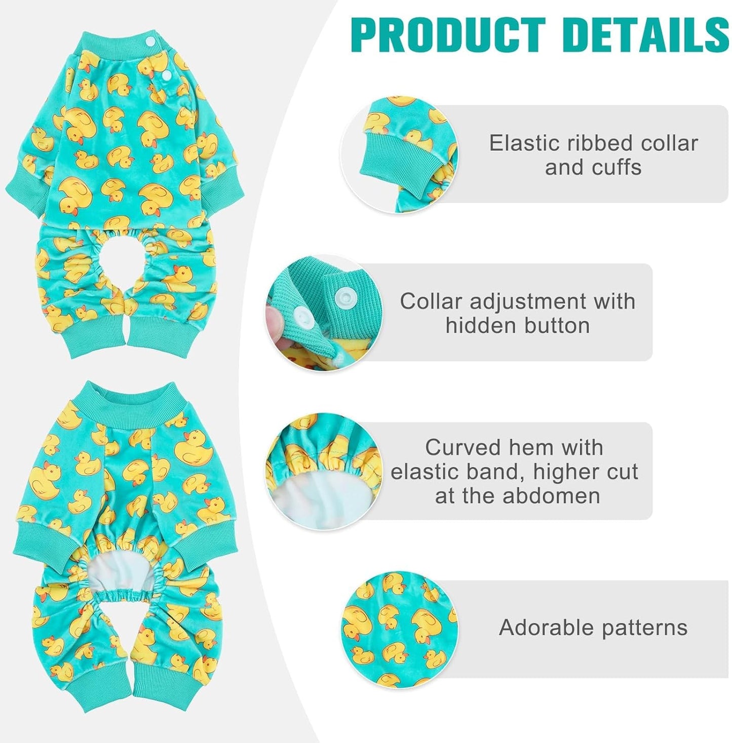 BEAUTYZOO Dog Pajamas Medium Sized Dog, Summer Doggie Pajamas for Boy Girl, Soft Strechy Cotton Puppy Pjs Jammies Onesies for Men Women, Pet Jumpsuit Body Suit Cat Apparel Clothes, Yellow Duck M