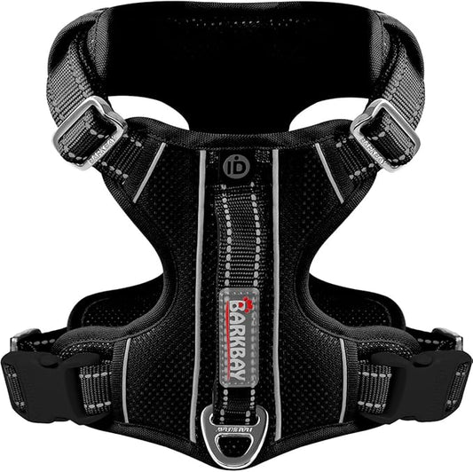 BARKBAY Dog Harness No Pull with ID Tag Pocket - Heavy Duty, Reflective, Easy Control for Large Dogs(Black,L)