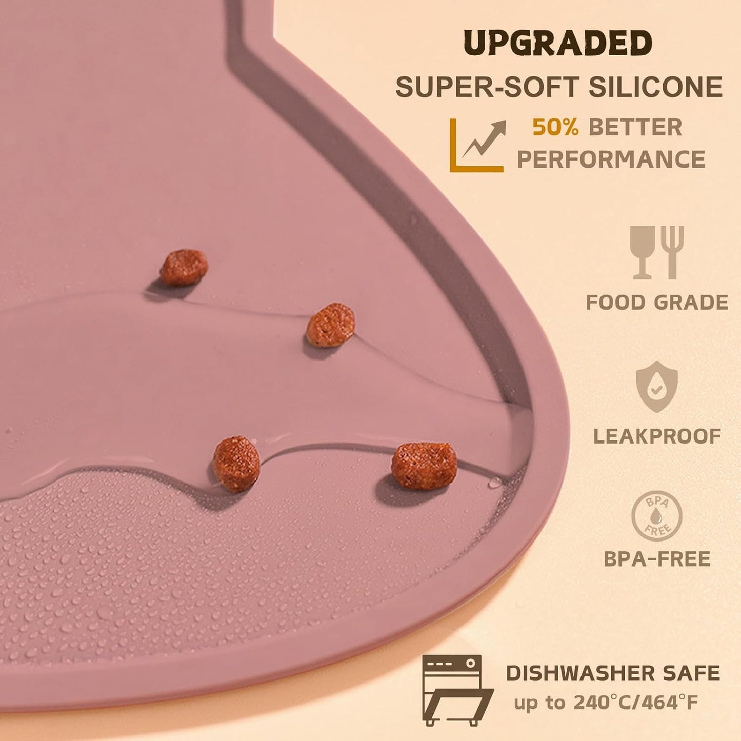 Cat Food Mat, Silicone Pet Feeding Mat for Floor Non-Slip Waterproof Dog Water Bowl Tray Cushion (17" x 10", Coral Pink)