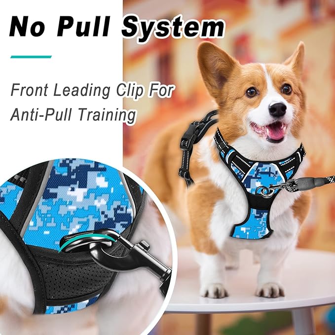 BARKBAY No Pull Dog Harness Large Step in Reflective Dog Harness with Front Clip and Easy Control Handle for Walking Training Running(Blue camo,M)