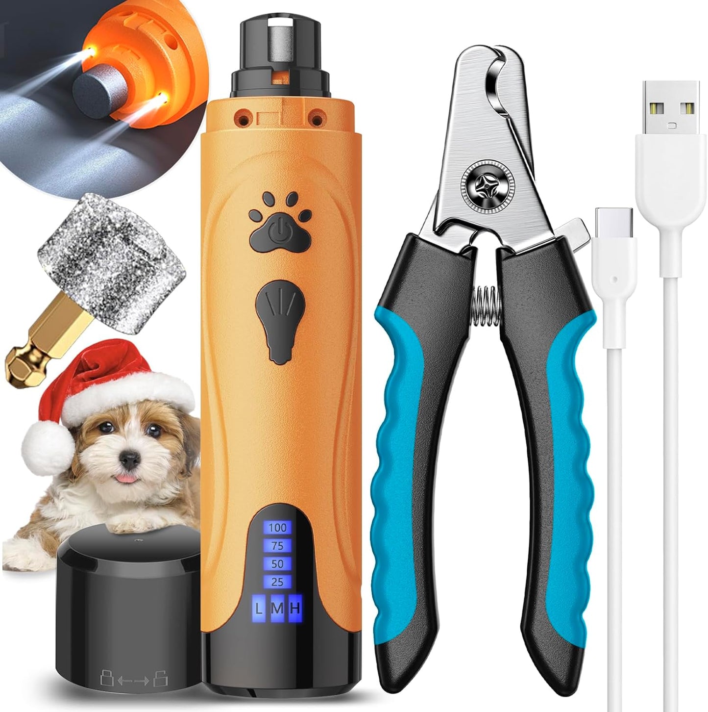 YABIFE Dog Nail Grinder, Dog Nail Trimmers and Clippers Kit, Super Quiet, Rechargeable, for Small Large Dogs Cats Toenail Claw Grooming,3 Speeds