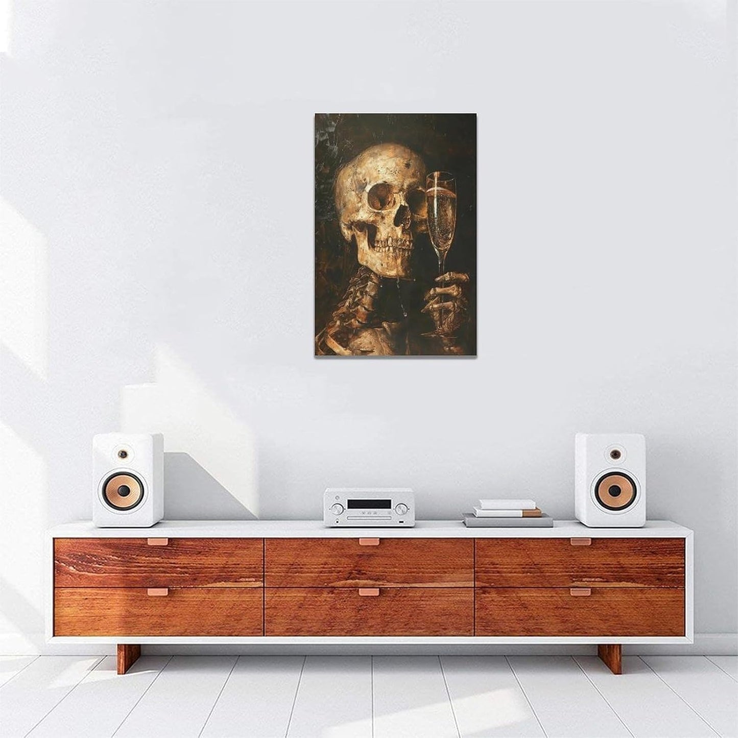 Quorin Gothic Skeleton Wall Art Goth Skull Champagne Wall Decor Dark Academia Pictures Horror Canvas Print Painting Artwork for Bathroom Living Room Bedroom 16"x24"