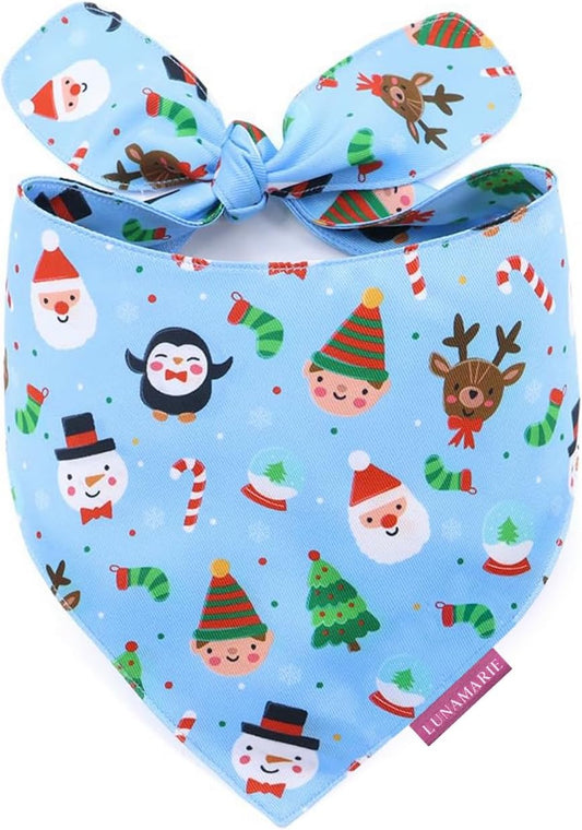 LunaMarie - Luxury Pet Birthday Bandanas -Premium & Silky Poly Fabric | 100% Handmade | Custom Shape Dual Layered (Santa's North Pole, Large)