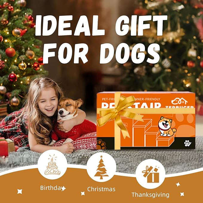 Dog Stairs with Storage 23" H, 4-Step Wider Dog Steps for High Beds Window, Folding Sturdy Pet Stairs Gift for Small/Medium/Large Old Dogs Cats, Ramp for Climbing Car Up to 200 lbs, Brown