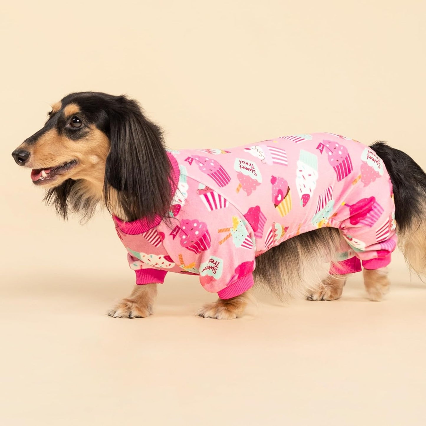 Fitwarm Cupcake Dog Pajamas, Birthday Outfit for Small Dogs Girl, Cozy Pet Onesie with Feet, Pink, Large
