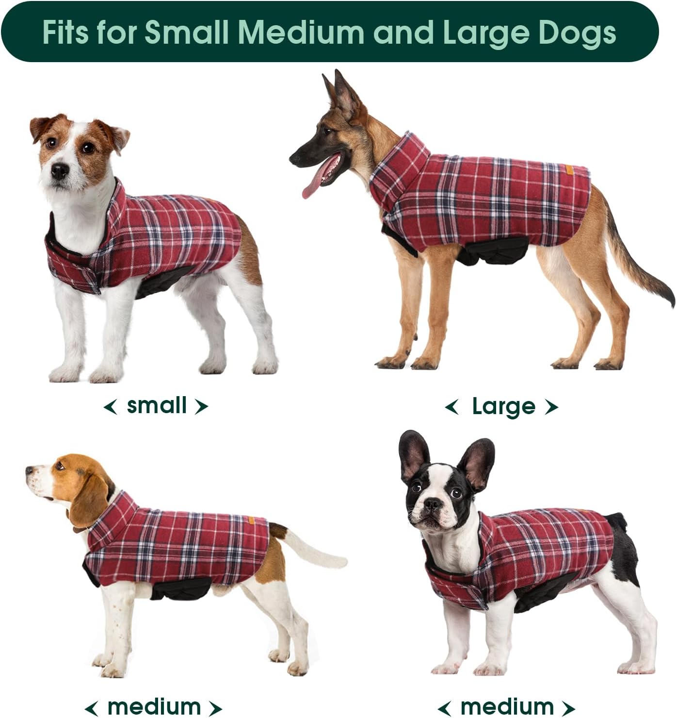 Kuoser Warm Dog Coat, Waterproof Dog Jacket for Extra Large Dogs, Adjustable Durable XL Doggie Winter Coat Reversible Cozy Puppy Cold Weather Apparel from Small to Large Breed, Red XL