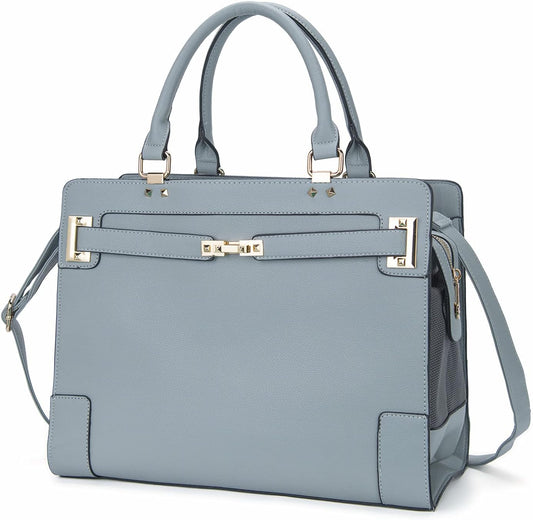 Fashion Pet Carrier Dog Cat Carrier Purse Soft-Sided Leather Handbag Pet Tote Bag for Small Dogs Puppy and Cats TSA Airline Approved (Grey)