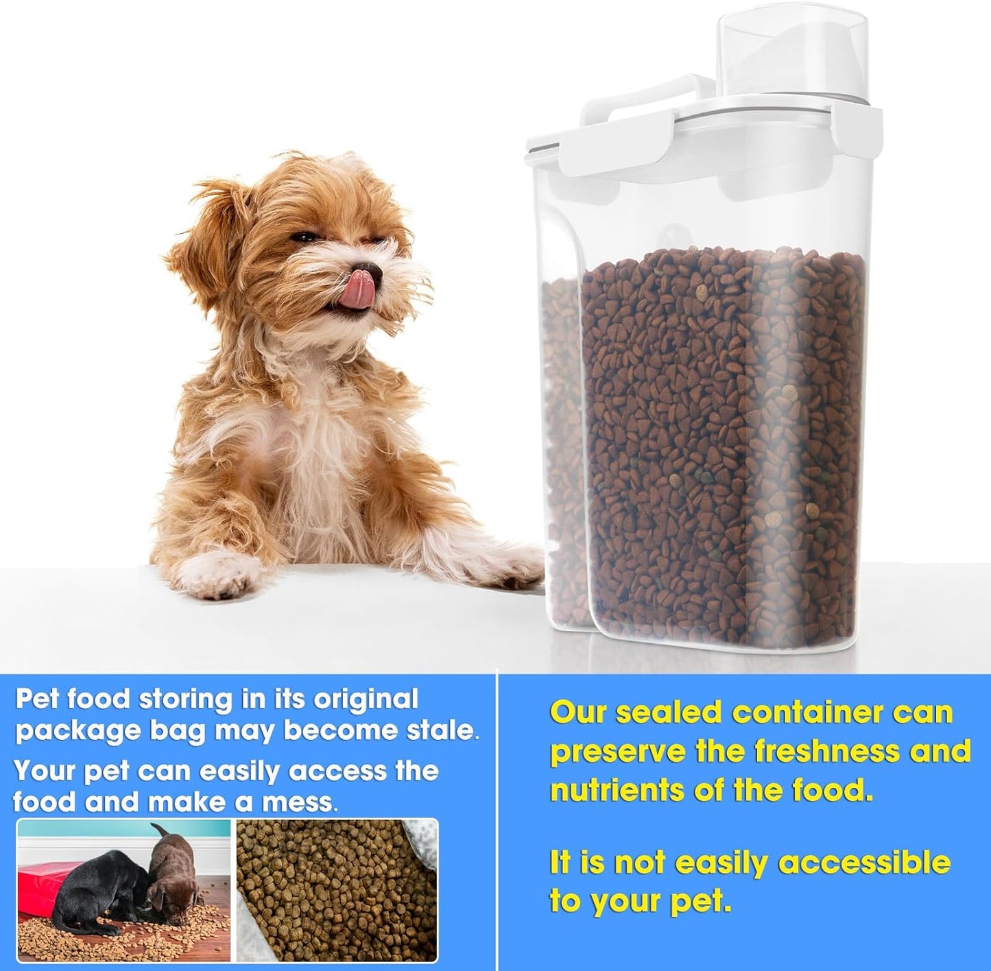 TBMax Airtight Pet Dog Cat Food Container Bird Seed Storage Container with Easy-Pouring Spout and Cup, Portable Travel Kibble Storage Dispenser for Small Animal Food Storage