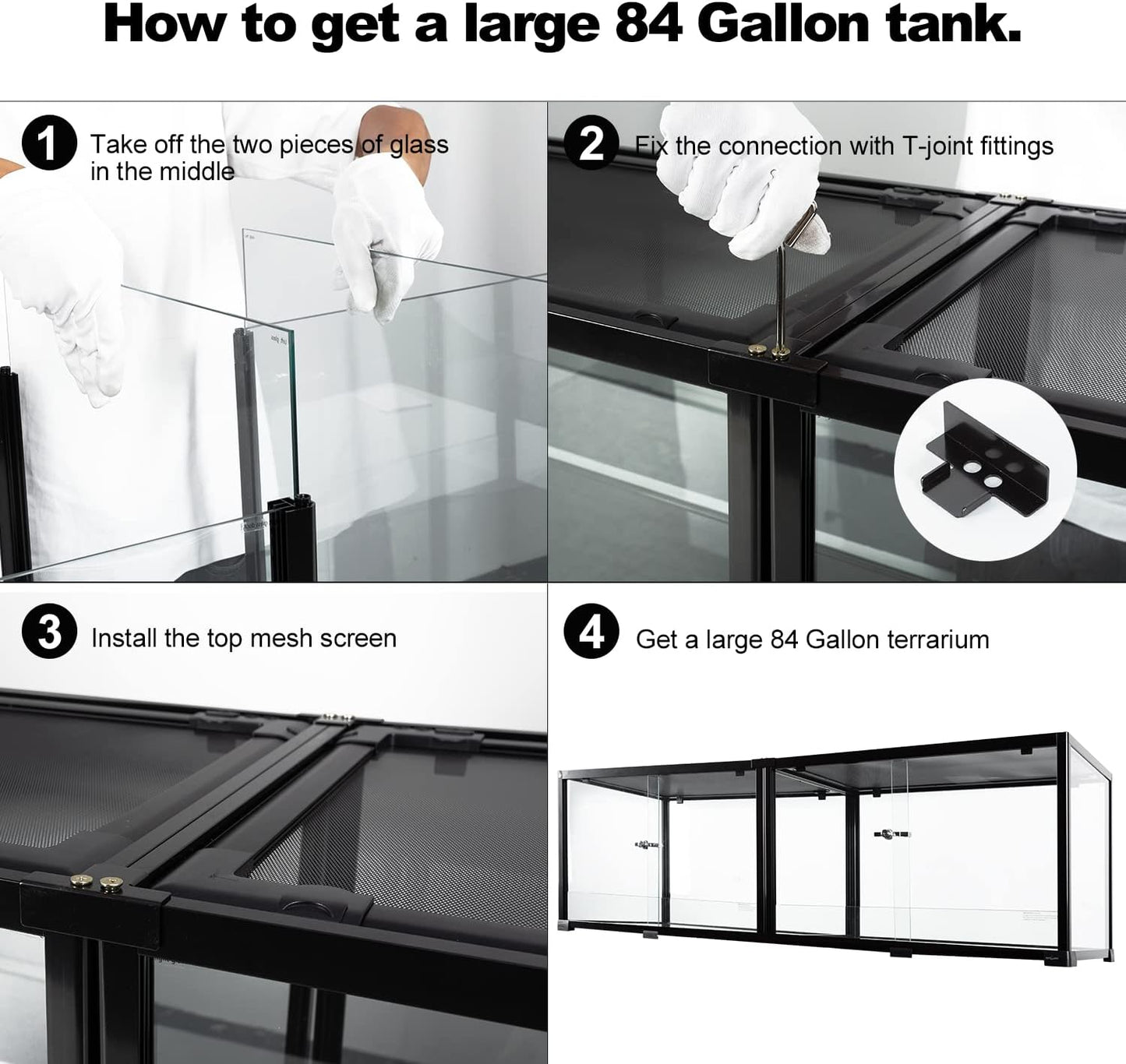 REPTIZOO 84 Gallon Large Reptile Terrarium Extra-Long 60" x 18" x 18" Spliceable Glass Reptile Tank, Double Top Cover Enclosure Habitats