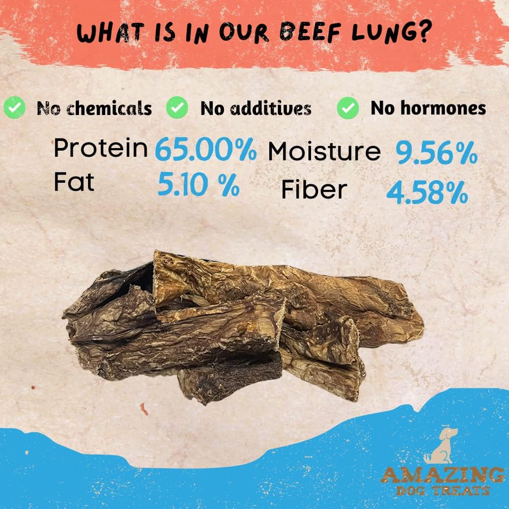 Amazing Dog Treats - Mega Thick Beef Lung Jerky Rewards | 100% Natural, High-Protein, Low-Fat, Grain-Free | (10 Pc/Pk)