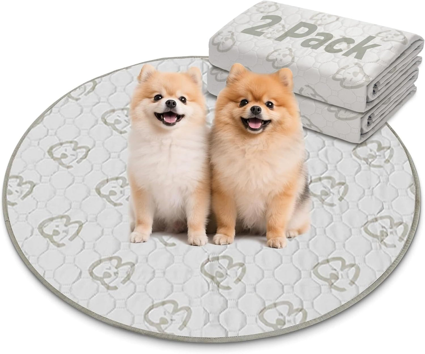 FXW Washable Pee Pads for Dogs, Puppy Pads with Super Absorbent, Specifically Designed for Whelping Box, 32" Round, Khaki, 2 Packs