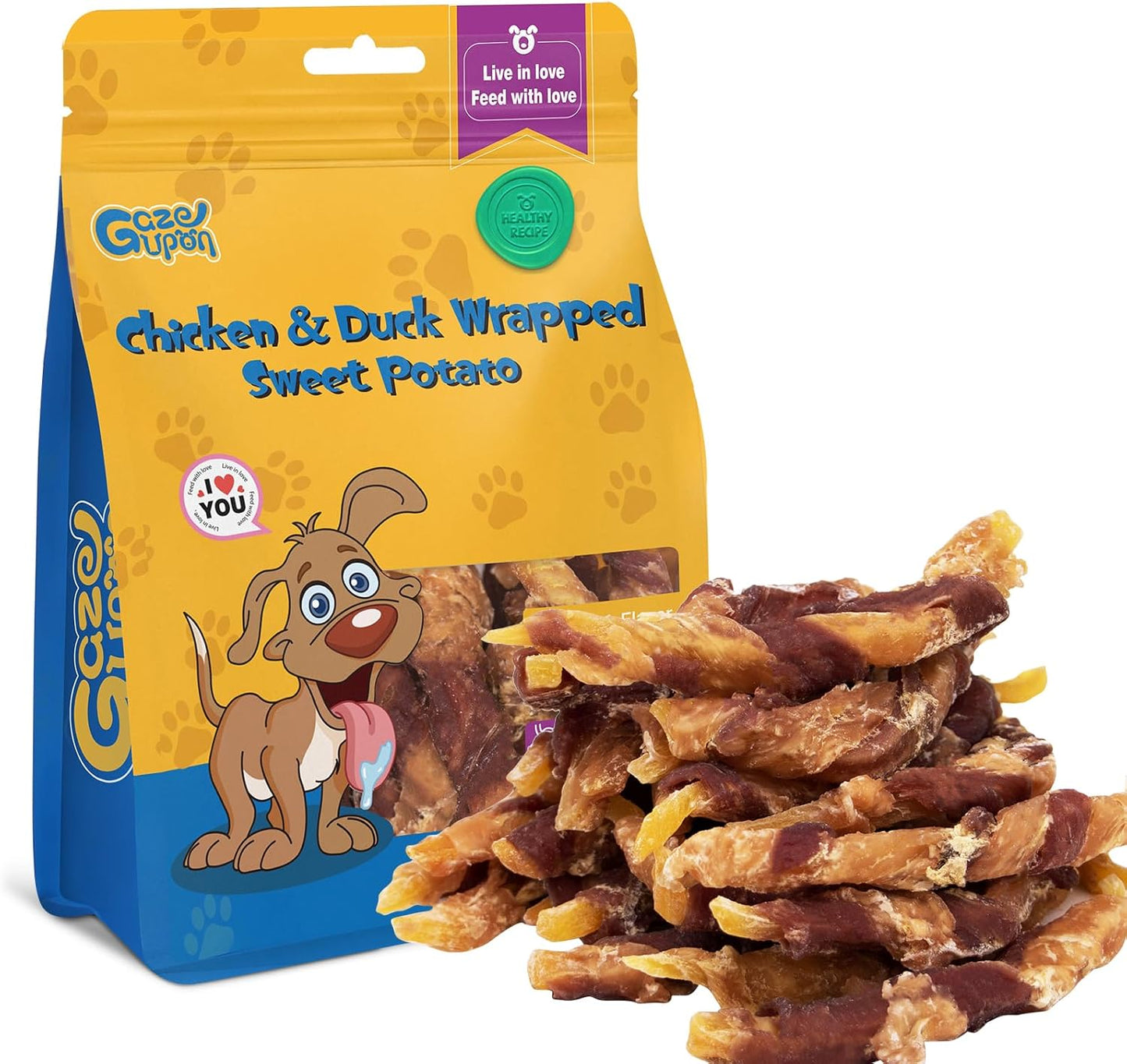 gazeupon Dog Treats，Chicken&Duck Wrapped Sweet Potato，Healthy Training Snacks for Dogs, Rawhide Free,14.1 oz