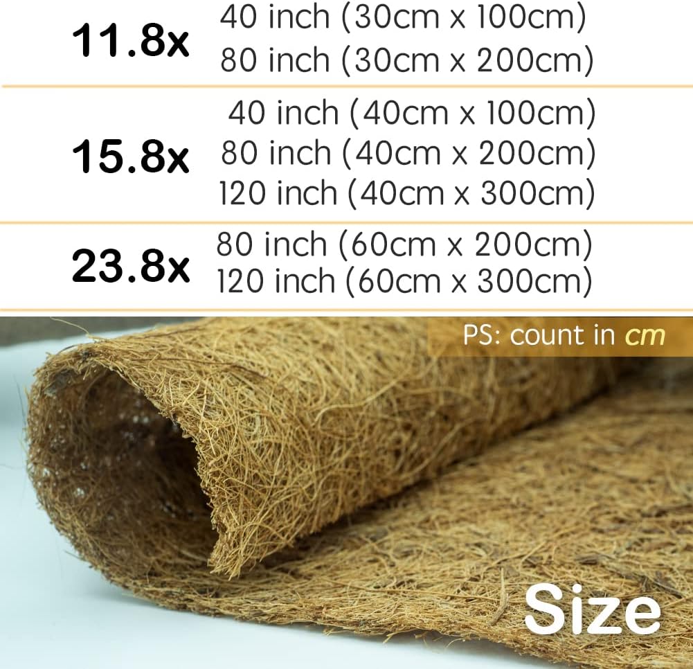 Coco Coir Liner, Yarrdfir 16x80 inch Natural Coconut Liners for planters Flower Basket, Natural Coconut Fiber mat, Garden Decoration, Animal pet pad, Reptile Carpet