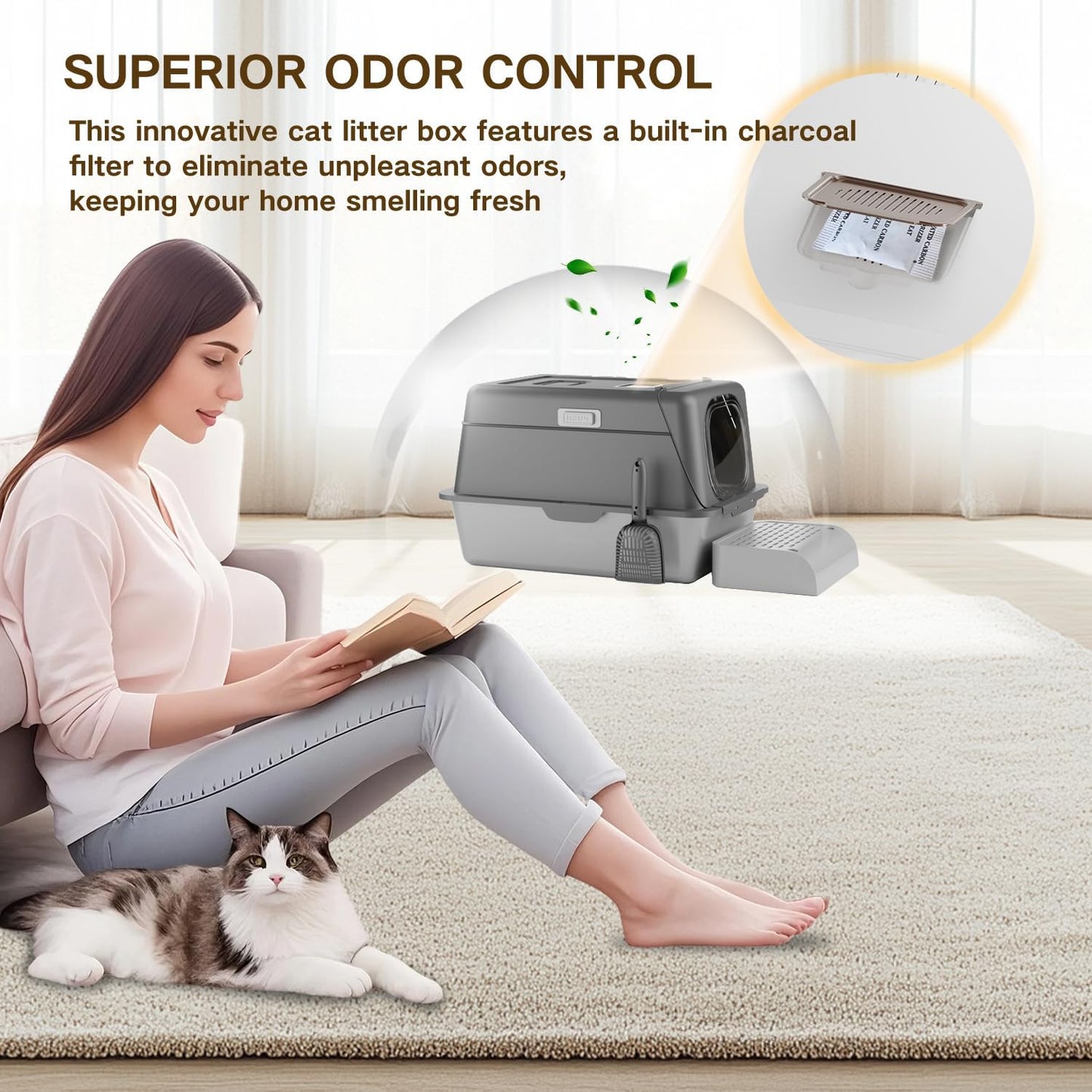 XX-Large Stainless Steel Cat Litter Box with Lid – Fully Enclosed Large Litter Box for Big Cats, Odor Control with Magnetic Door, Easy Clean, Multi-Cat Durable Metal Pan.(Grey)