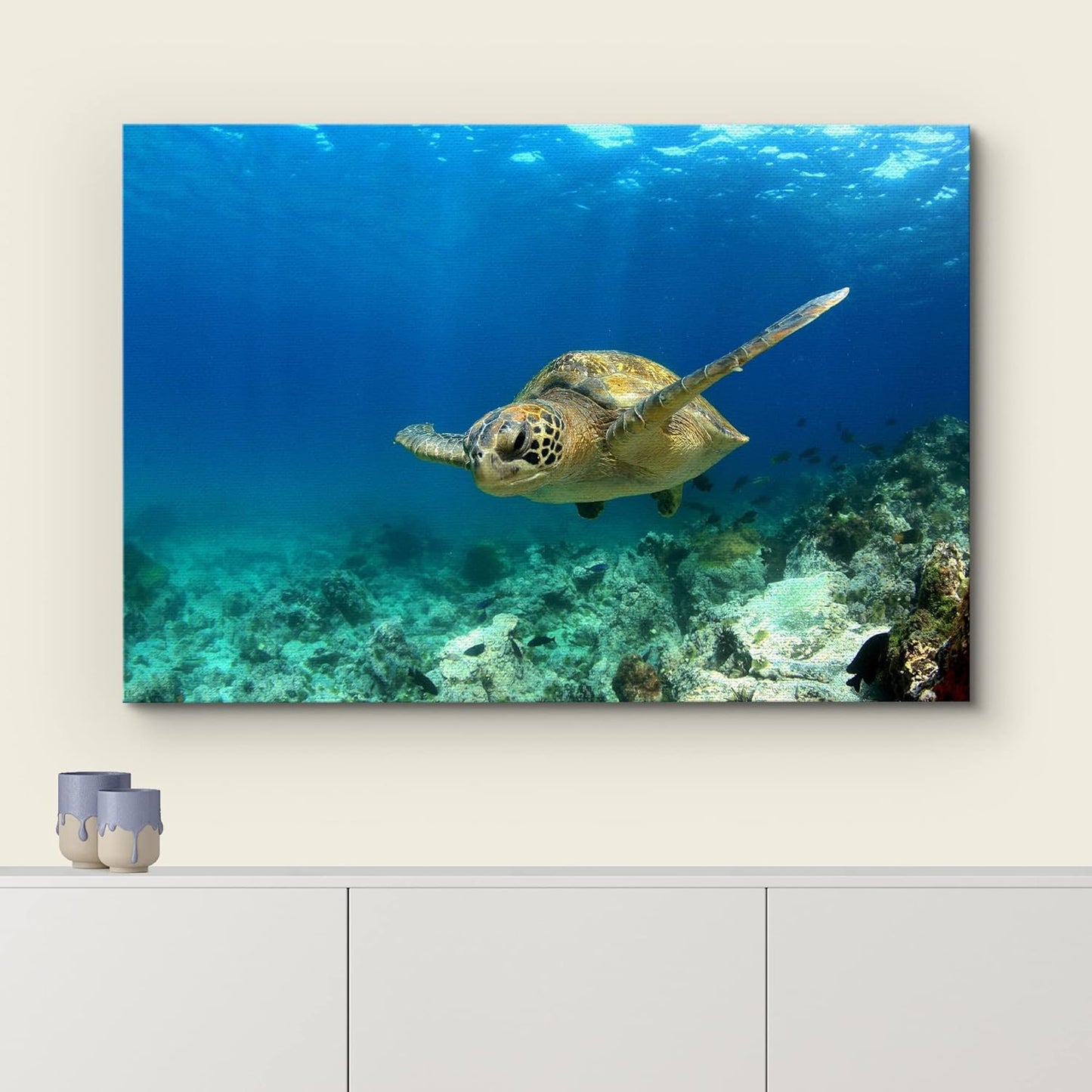 wall26 Canvas Print Wall Art Sea Turtle Gliding Through Sea Nature Ocean Photography Realism Nautical Scenic Relax/Calm Multicolor Ultra for Living Room, Bedroom, Office - 16"x24"