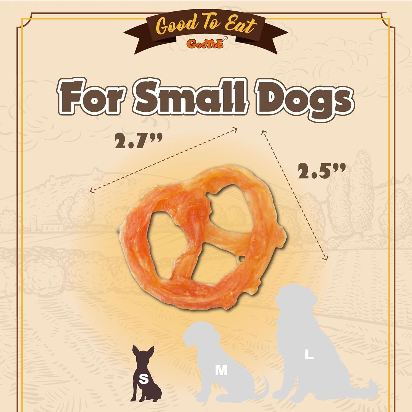 Gootoe Turkey Tendon Dog Treats, Pretzel (S) 6 Pieces per Pack, USA-Sourced Turkey Tendon, Natural Snack, Premium Puppy Chews, Hypoallergenic, Reseal Value Bags, Size for Small Dogs (Pack of 2)