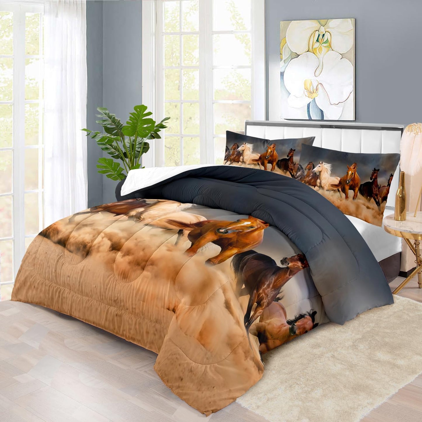 Western Horse Comforter Set Twin for Boys,Brown Western Cowboy Bedding Sets Twin Size, Farm Style Animal Horse Quilt for Boys, Southwestern Farmhouse Home Cowgirl Comforter Bedroom Decor
